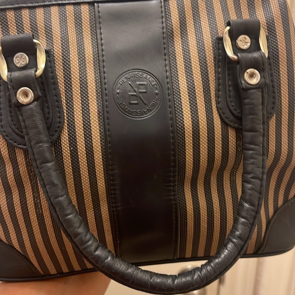 Elegant Black and Tan Striped Women's Bag - Picture 14 of 16